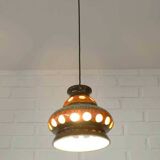 Vintage ceramic pendant light: 1970s rustic handmade chandelier