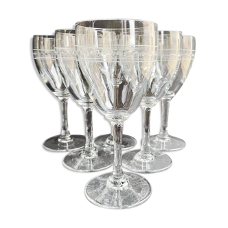 6 wine glasses - Art Deco - 1/2 blown and cut crystal