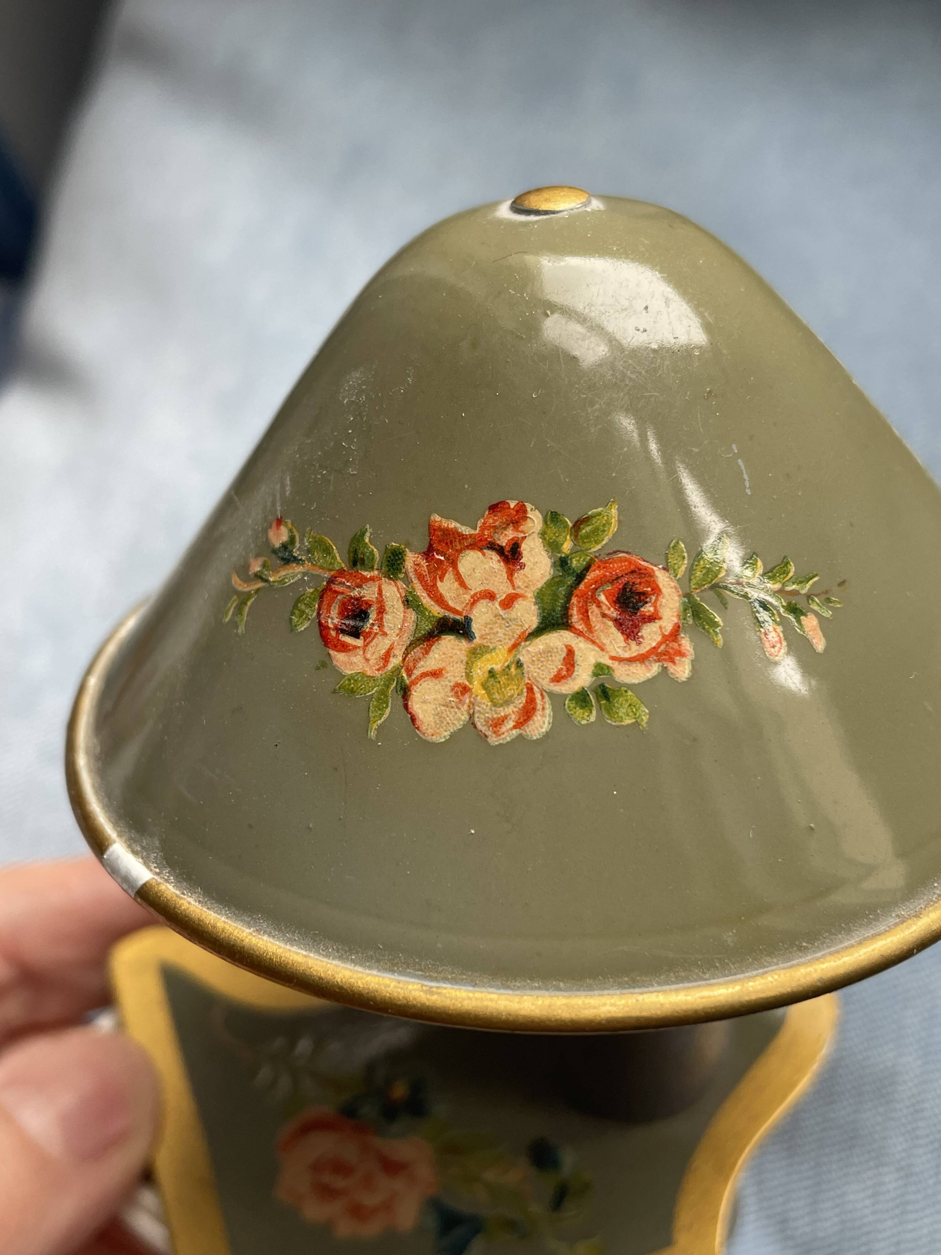 Small bedside lamp with clip, vintage painted flowers