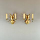 Pair of gilded brass wall lights, 20th century