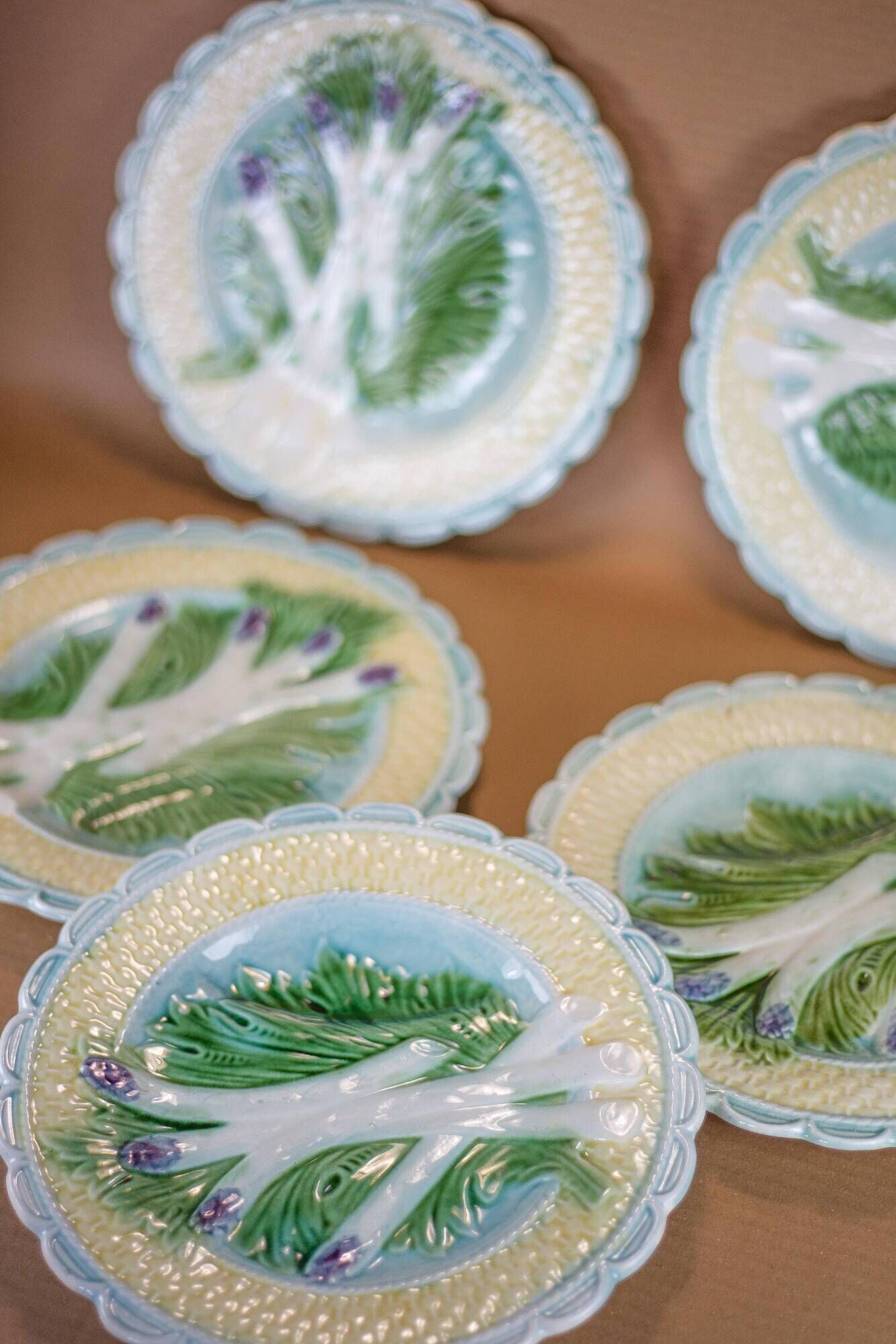 Old asparagus plate X 5, French slushie plate Salins-les-bains