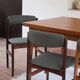 6 Scandinavian chairs in rosewood, with green-grey seats.