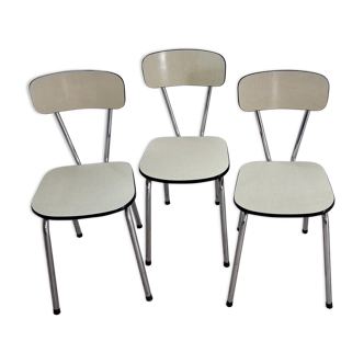 Lot de 3 chaises jaunes pâles en Formica années 70