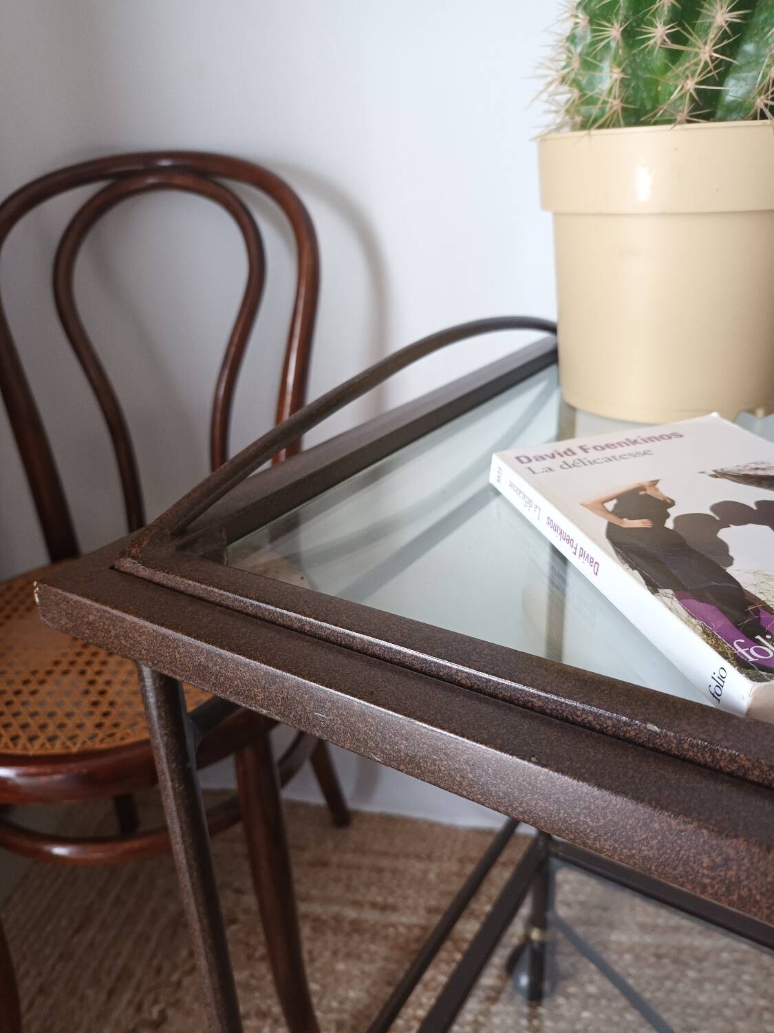 Vintage metal and glass server