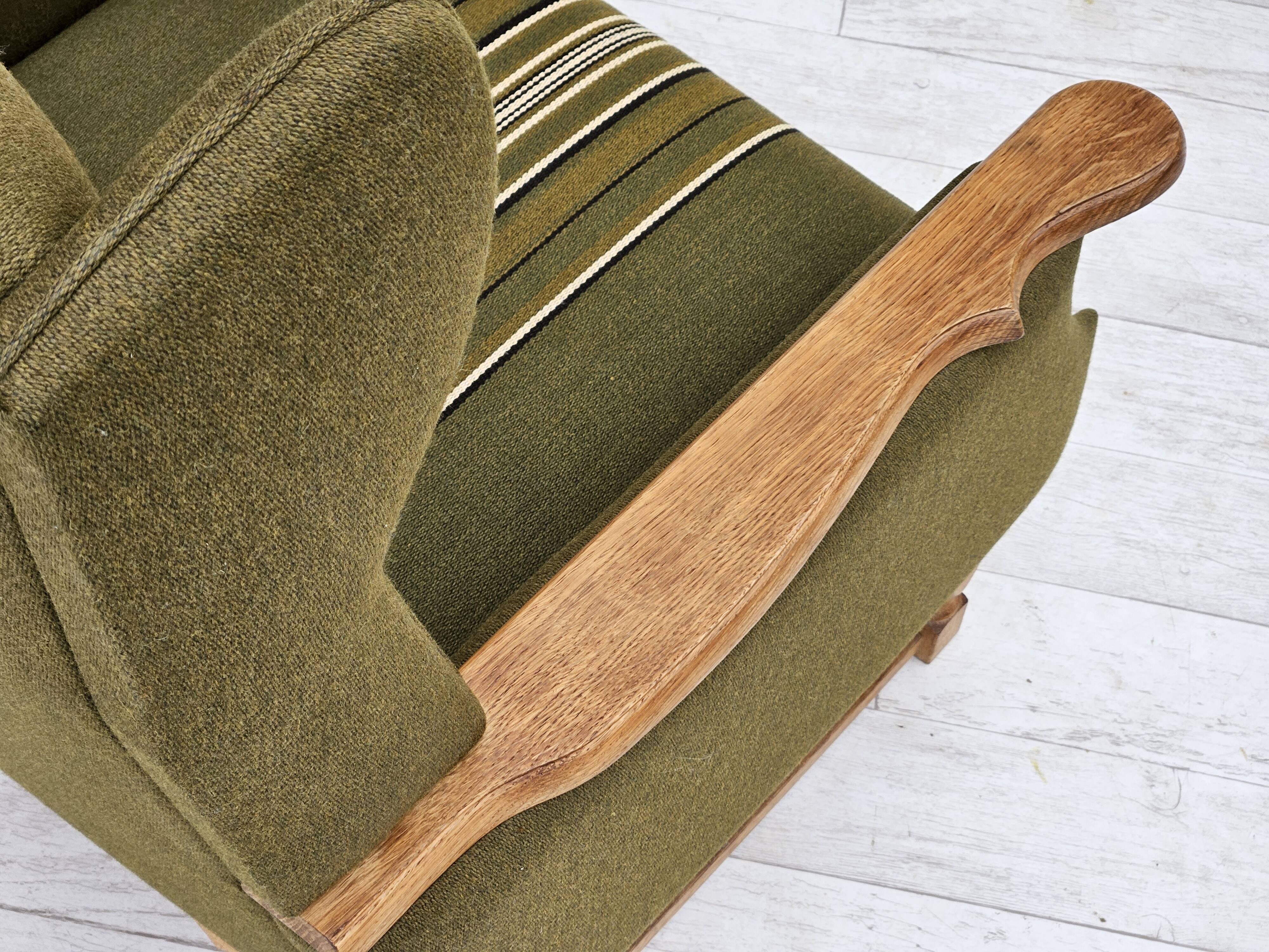 1970s, Danish wingback chair, original upholstery, green furniture wool.