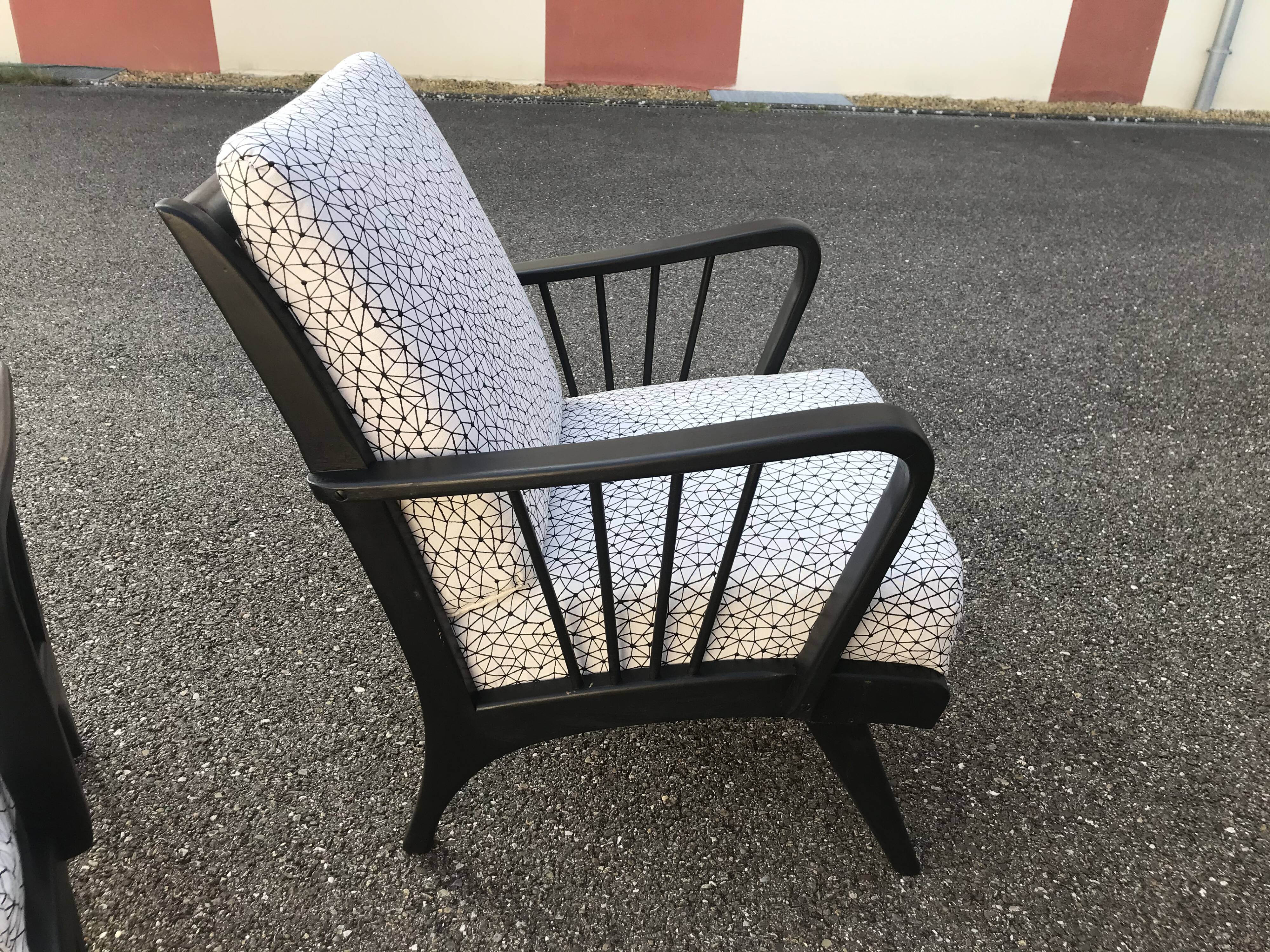 Armchairs with black and white patterns vintage 60s