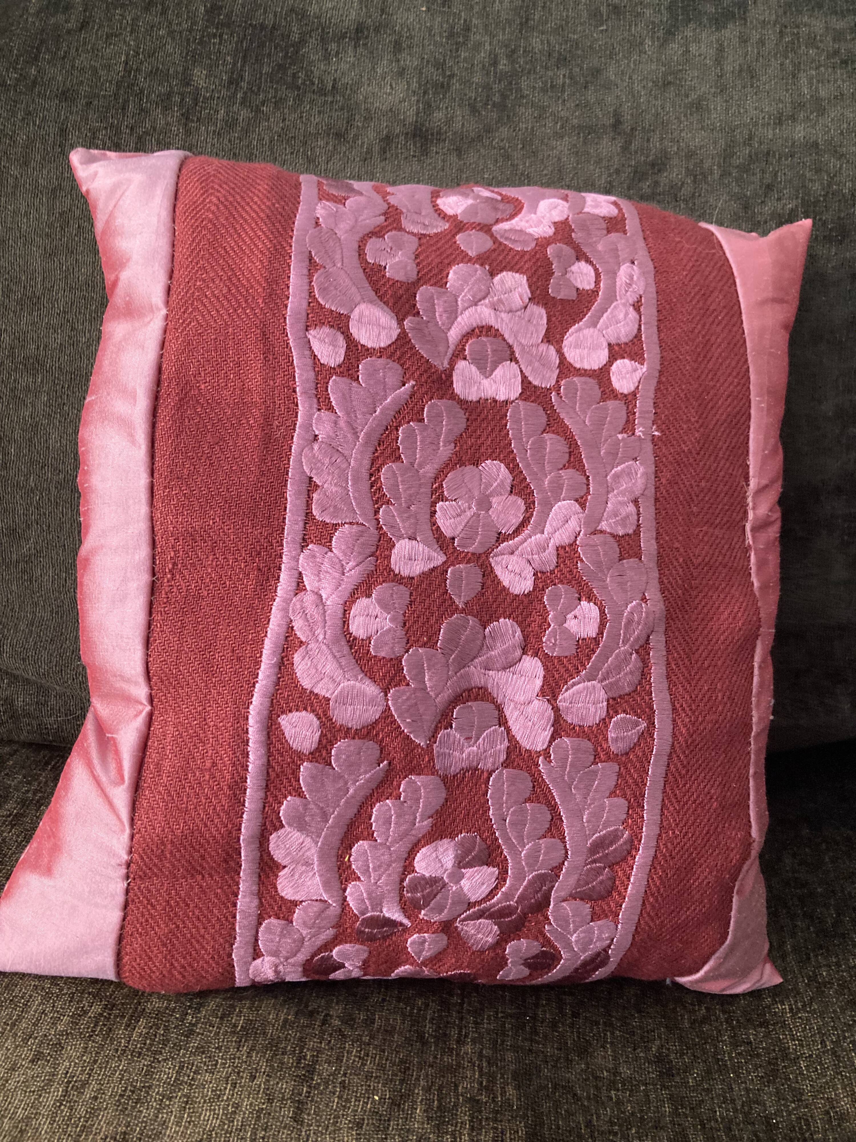 Bohemian style cushions in wild silk and embroidery