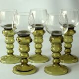 Lot de 5 grands verres à vin Roemer soufflés à la bouche, vintage des années 50