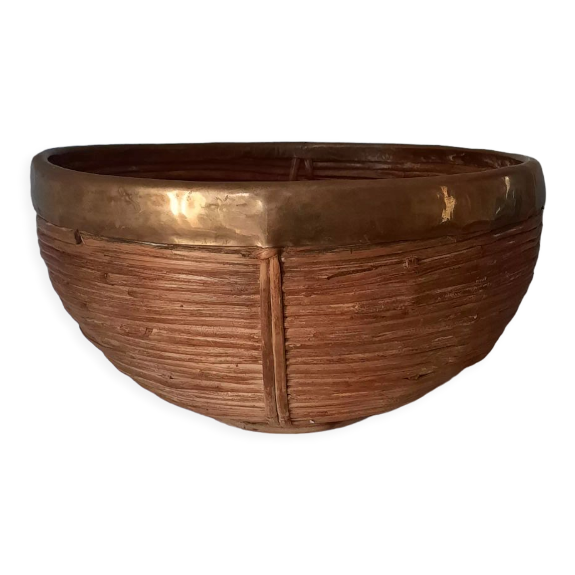 Rattan and brass basket