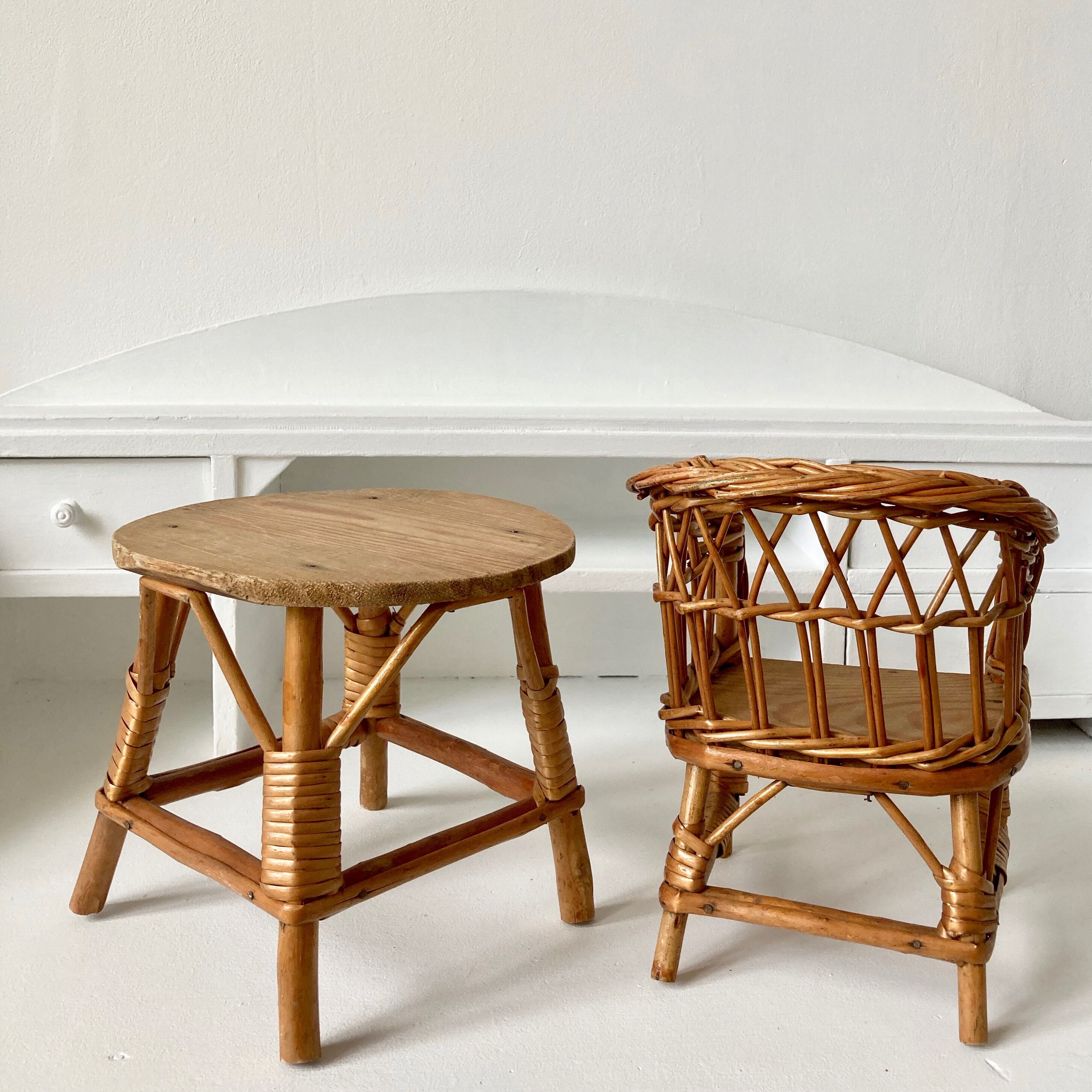 Vintage rattan furniture for doll