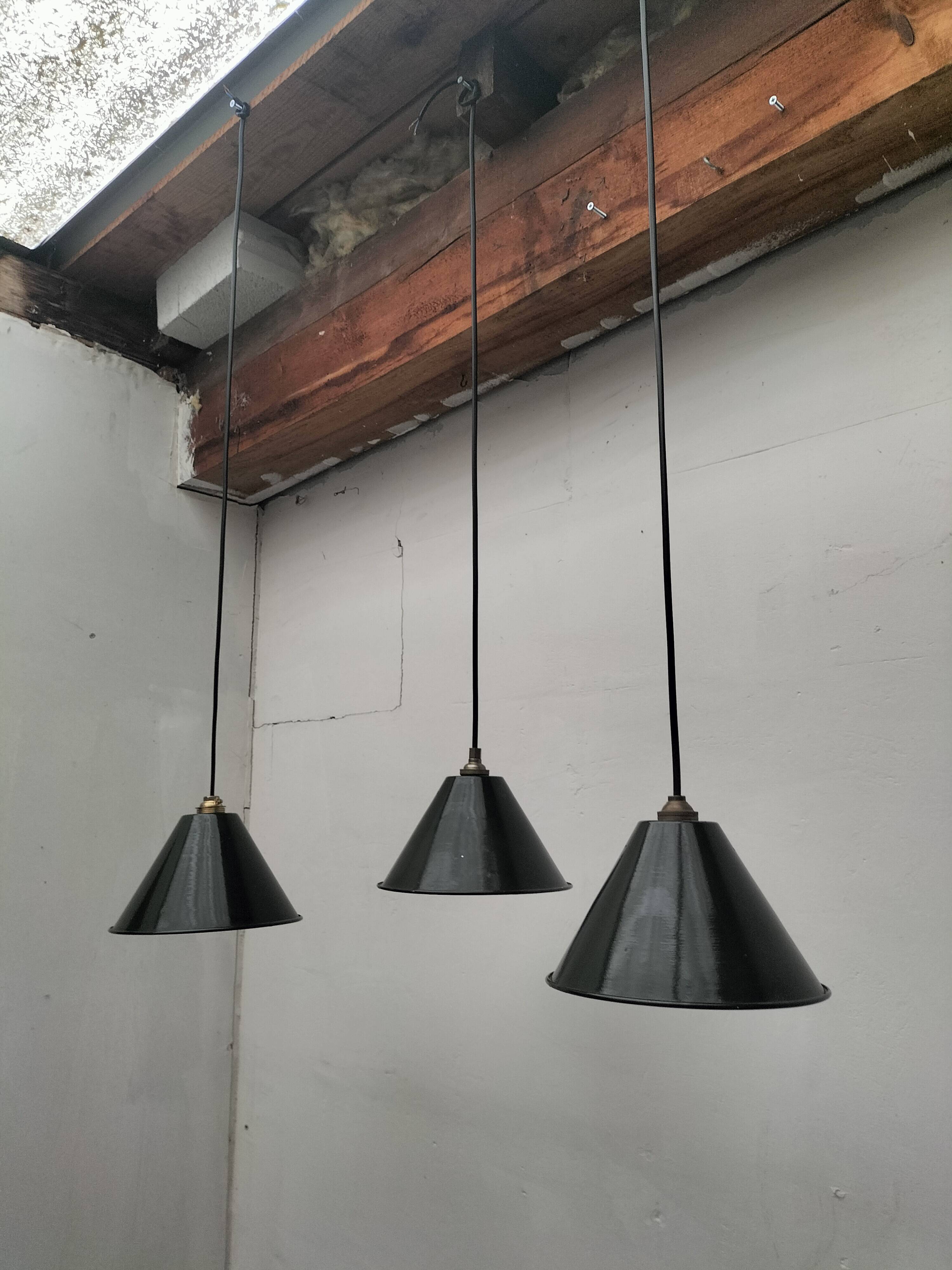 Enameled sheet metal pendant lights