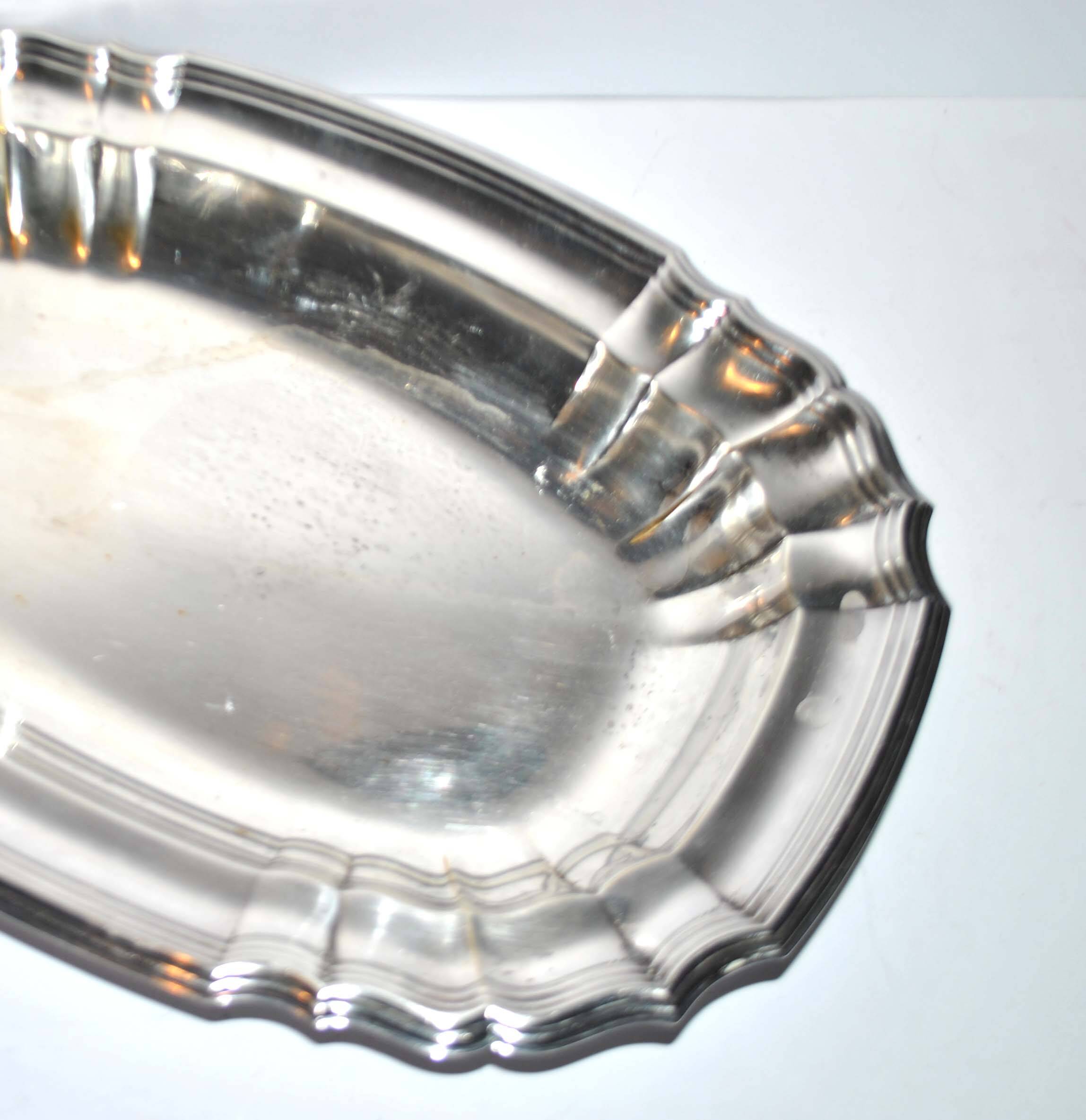 WMF Oval dish vintage tray in silver metal - scalloped net model 34cm