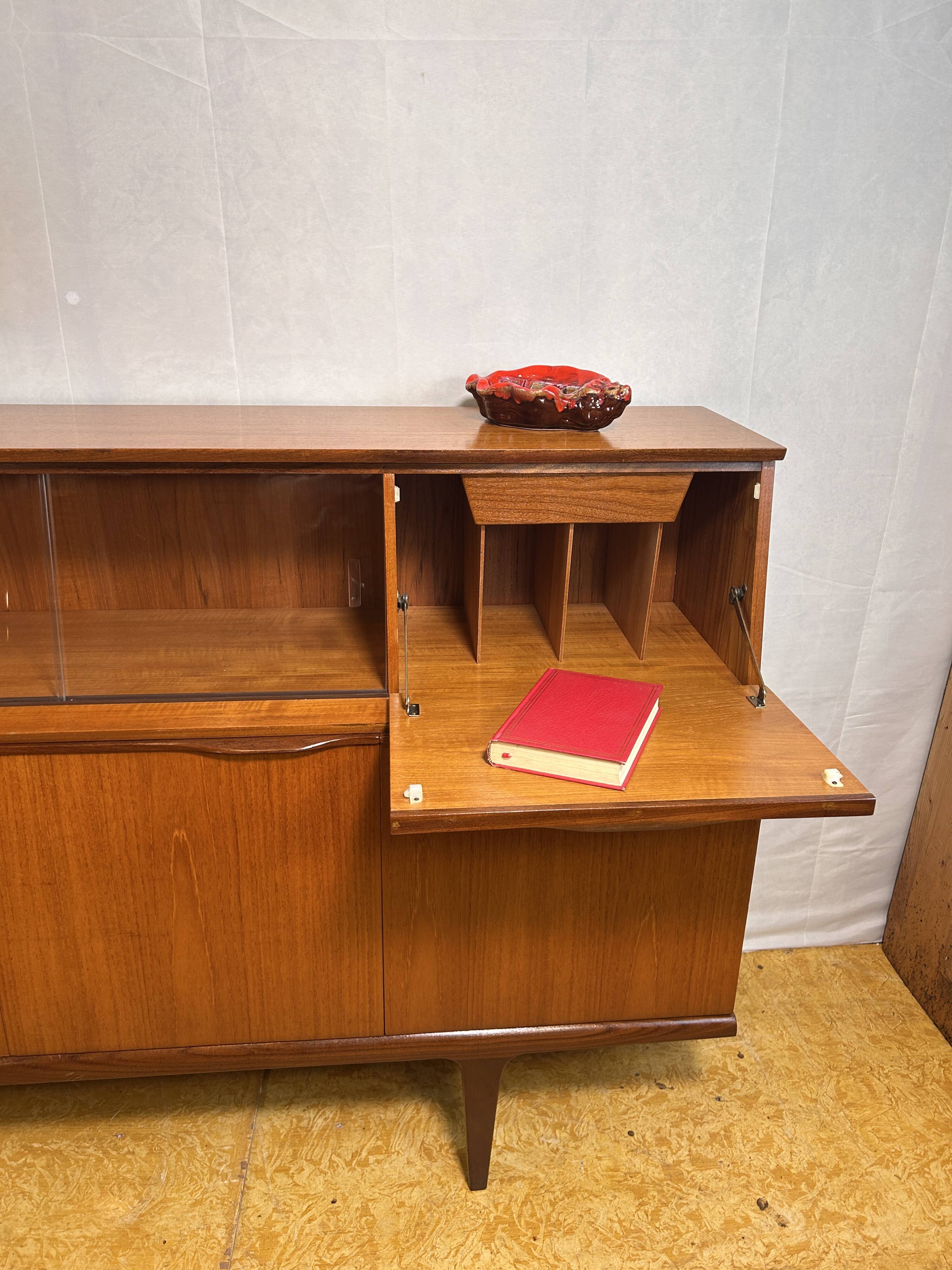 Mid Century Retro Vintage Teak Sideboard 1960 Bureau Flap + Cocktail Bar