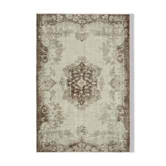 Tapis beige oriental vintage fait à la main 167 cm x 243 cm