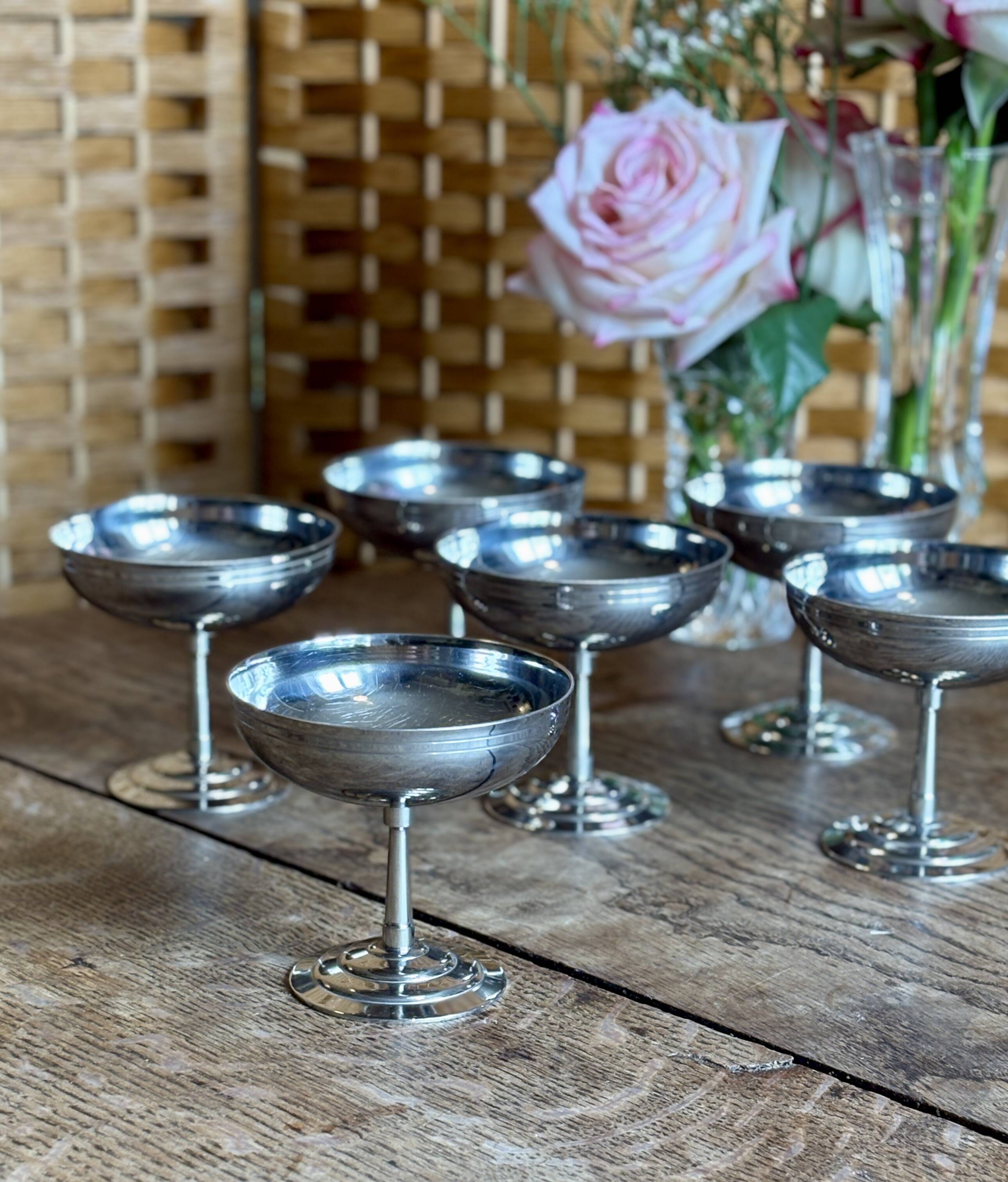 Set of 6 vintage stainless steel dessert bowls