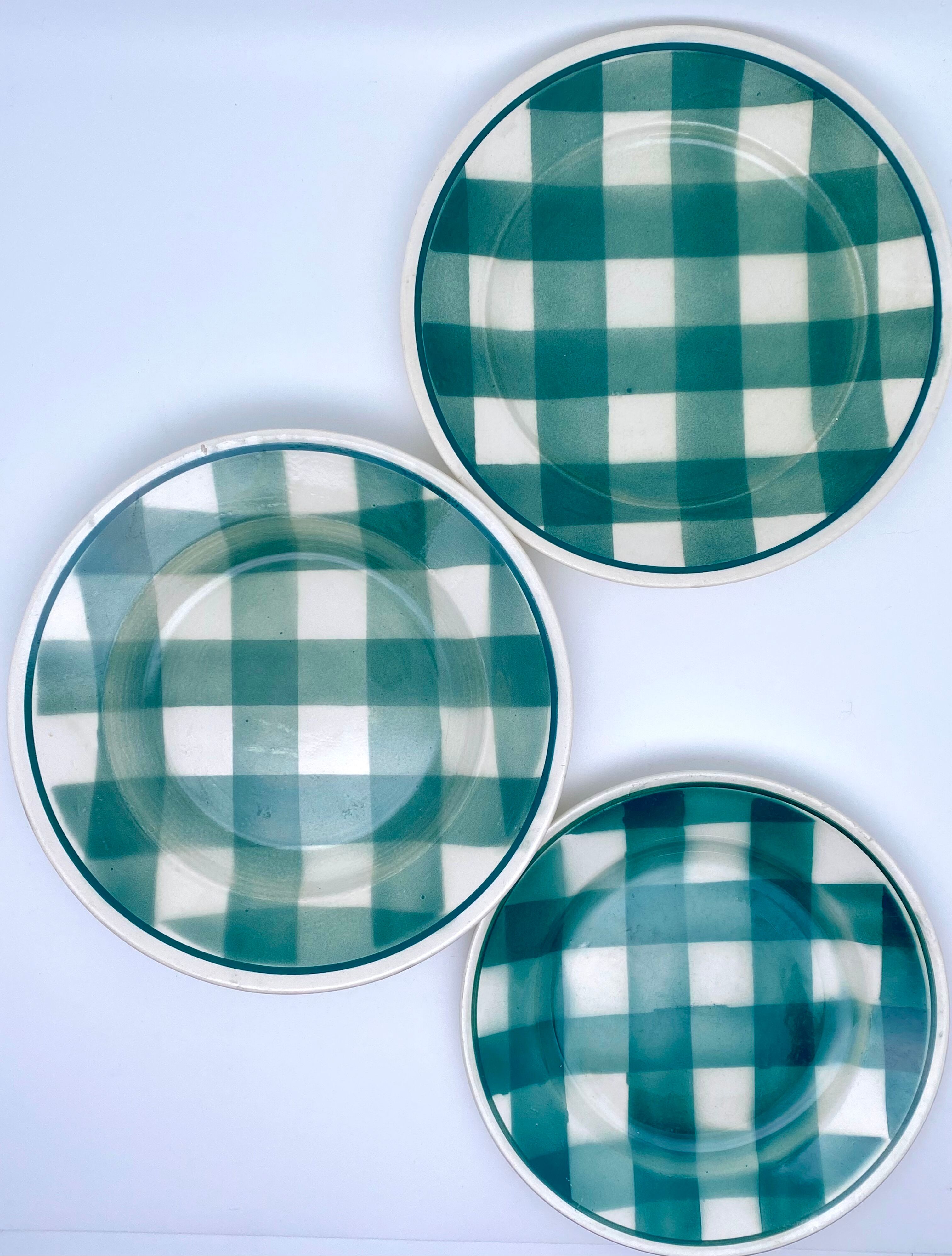 Vintage beige and green checkered service
