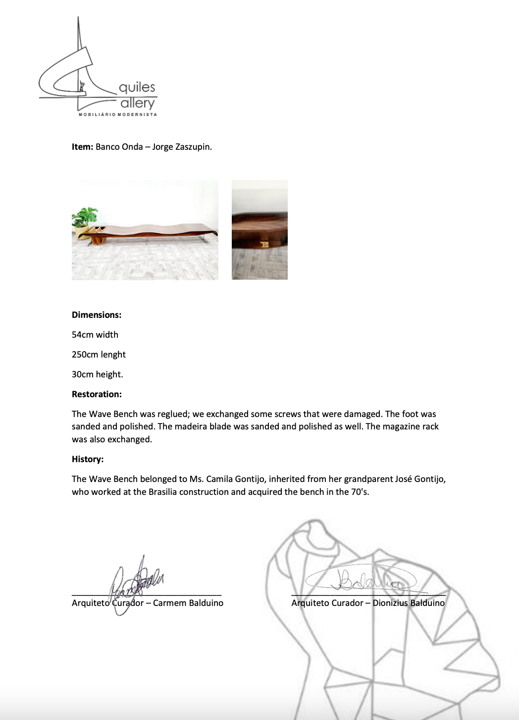 Jorge Zalszupin Onda Bench by L’atelier 1960