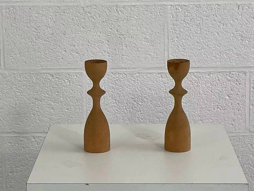 Pair of vintage wooden candlesticks