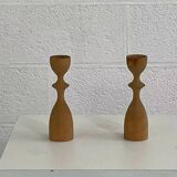 Pair of vintage wooden candlesticks
