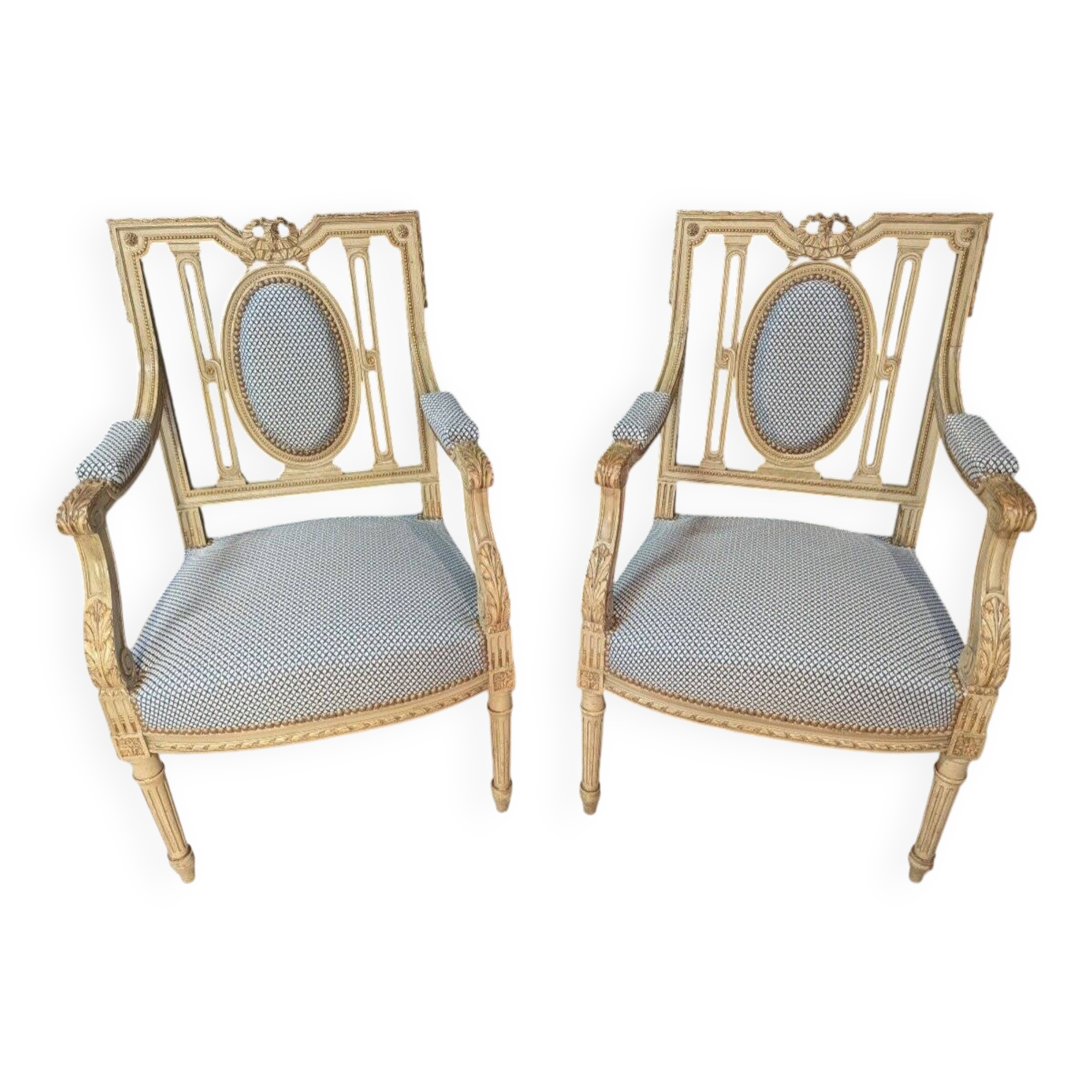 Pair of Louis XVI Armchairs in Lacquered Wood