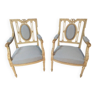 P​aire De Fauteuils Louis XVI En Bois Laqué