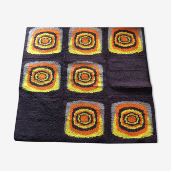 Vintage 1980 handmade pure wool carpet 140x140cm