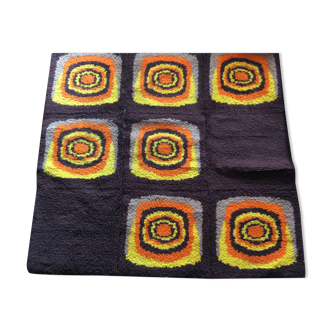Vintage 1980 handmade pure wool carpet 140x140cm