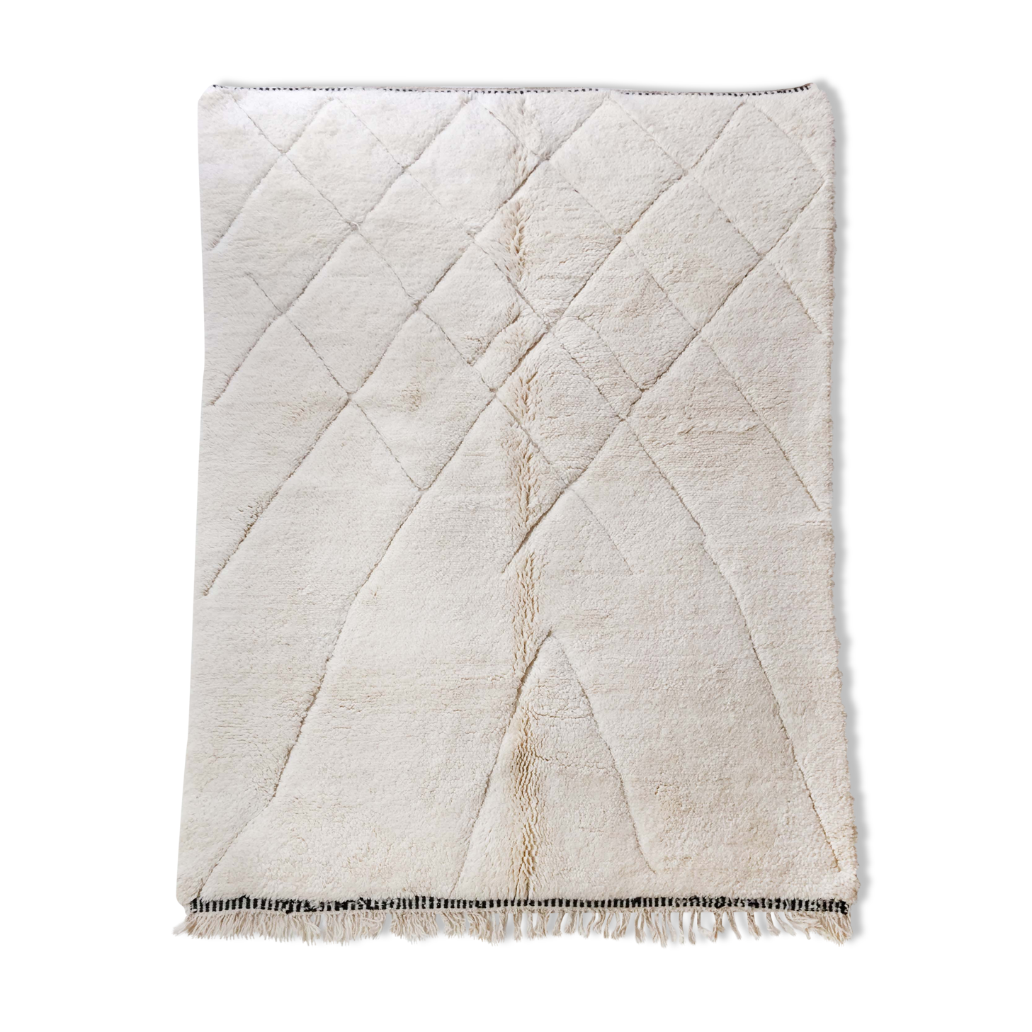 Moroccan Berber carpet Beni Ouarain unbleached with engraved patterns 289x196cm