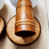 3 rattan and opaline wall lights