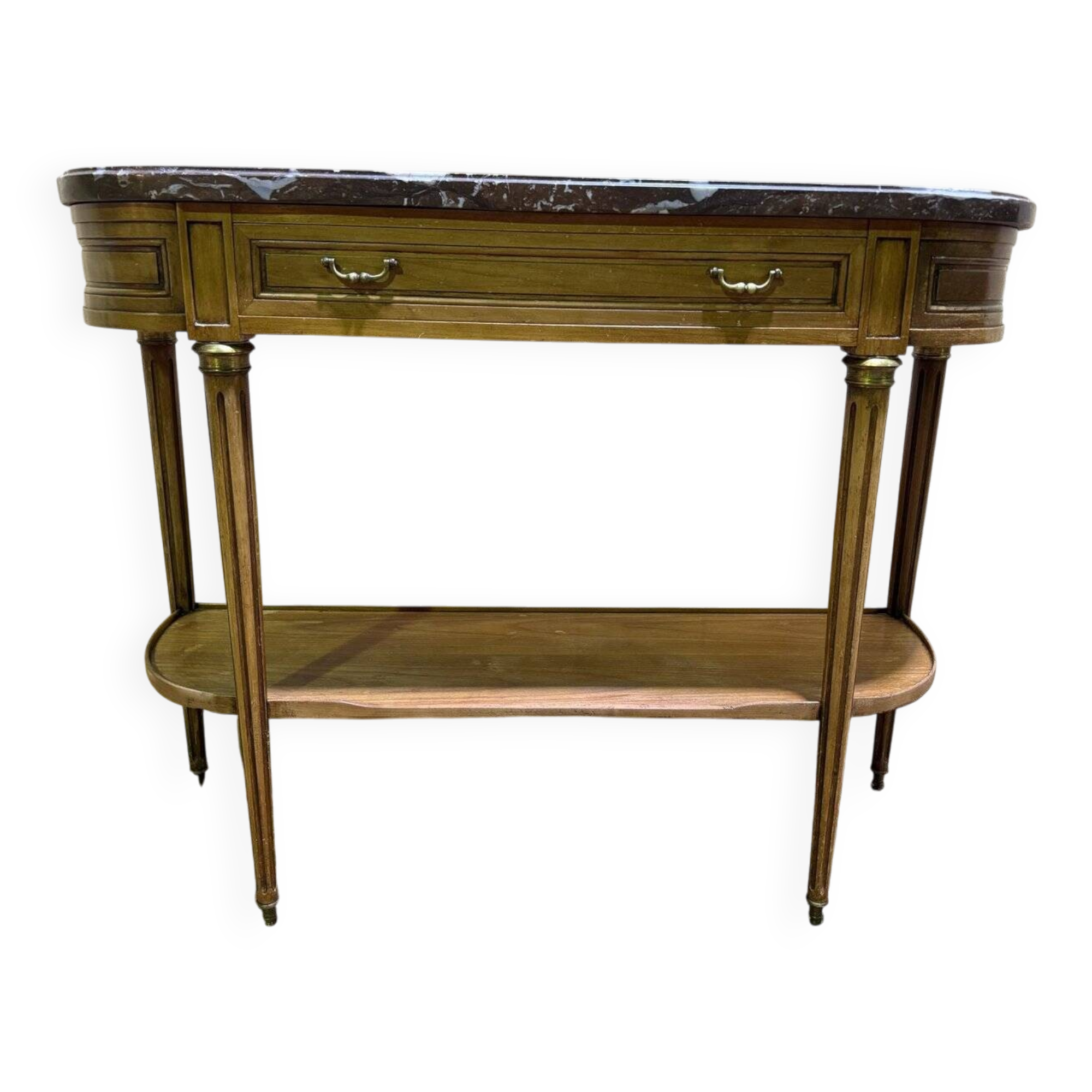 Louis XVI style console in marble and cherry wood.