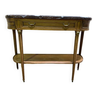 Louis XVI style console in marble and cherry wood.