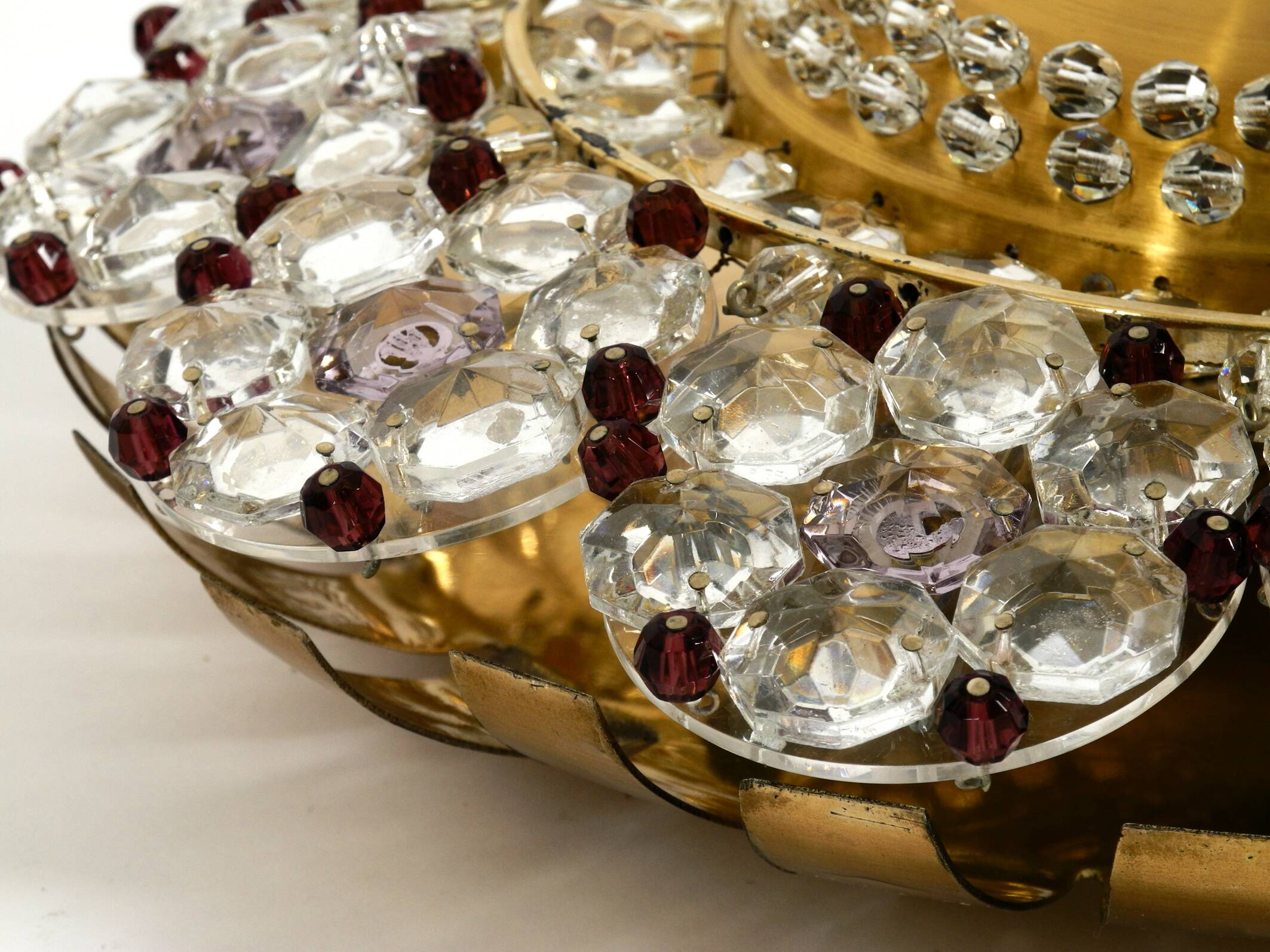 Mid Century Modern ceiling lamp made of glass stones and brass frame