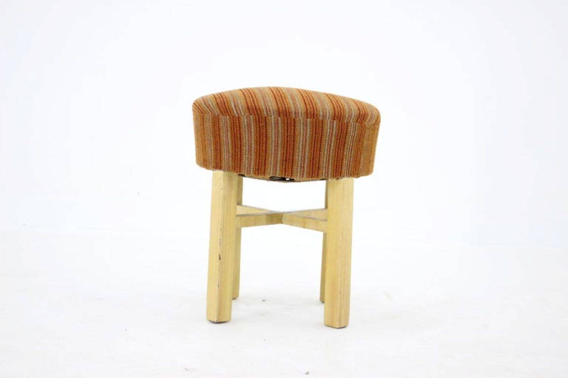 1960s Czechoslovakian Mid-Century Round Tabouret Stool in Striped Fabric