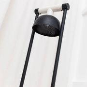 Vintage black metal table lamp with frosted glass disc, Italy, Postmodern Memphis 1980s