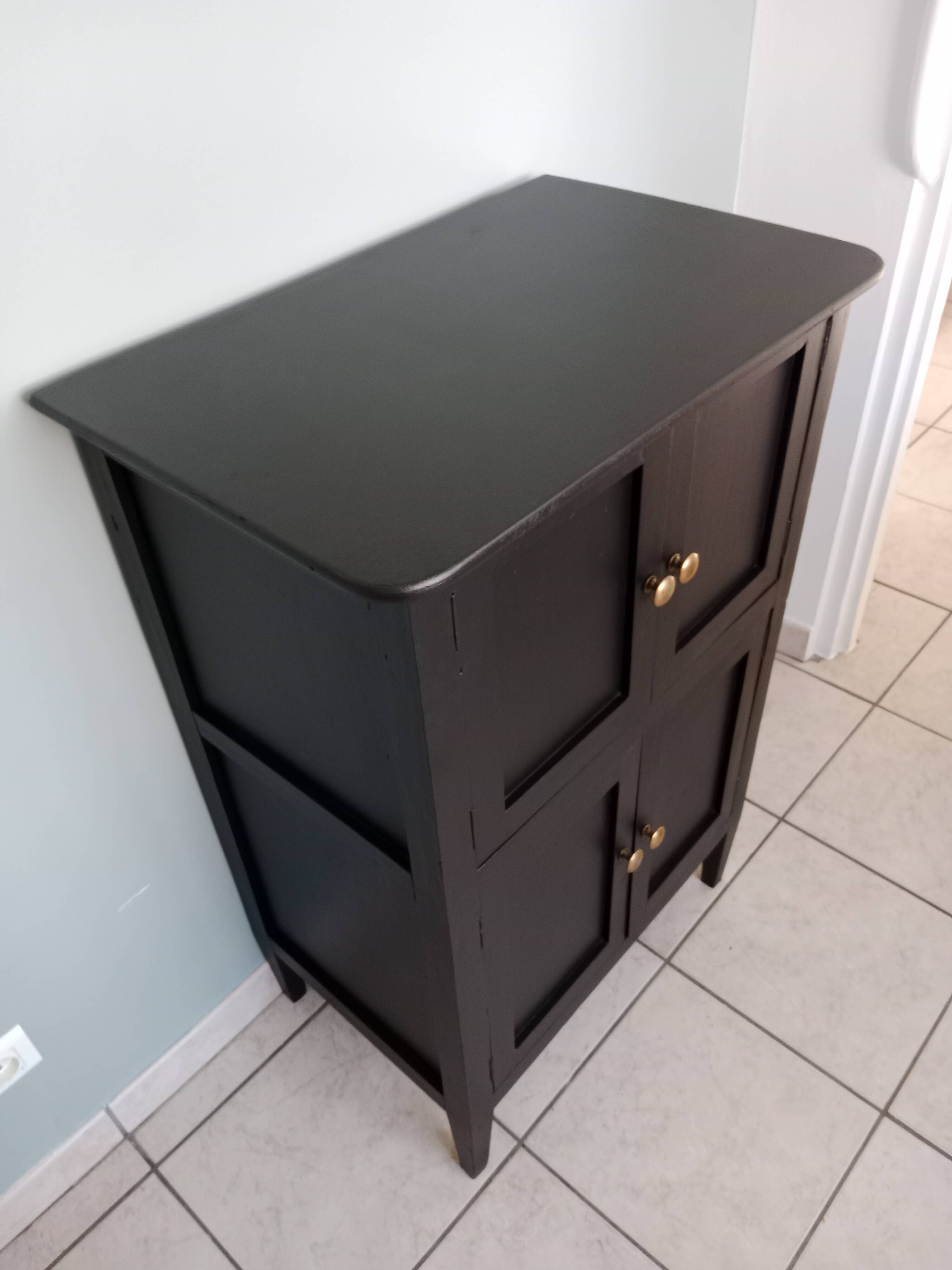 Small black Parisian sideboard vintage storage unit chest of drawers original Scandinavian industrial wood