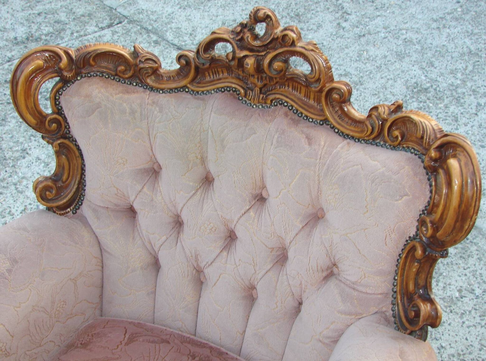 Vintage French armchair, 1960s, carved wood, springs