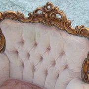 Vintage French armchair, 1960s, carved wood, springs