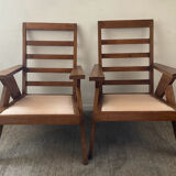 Pair of compass-legged armchairs, 1960s