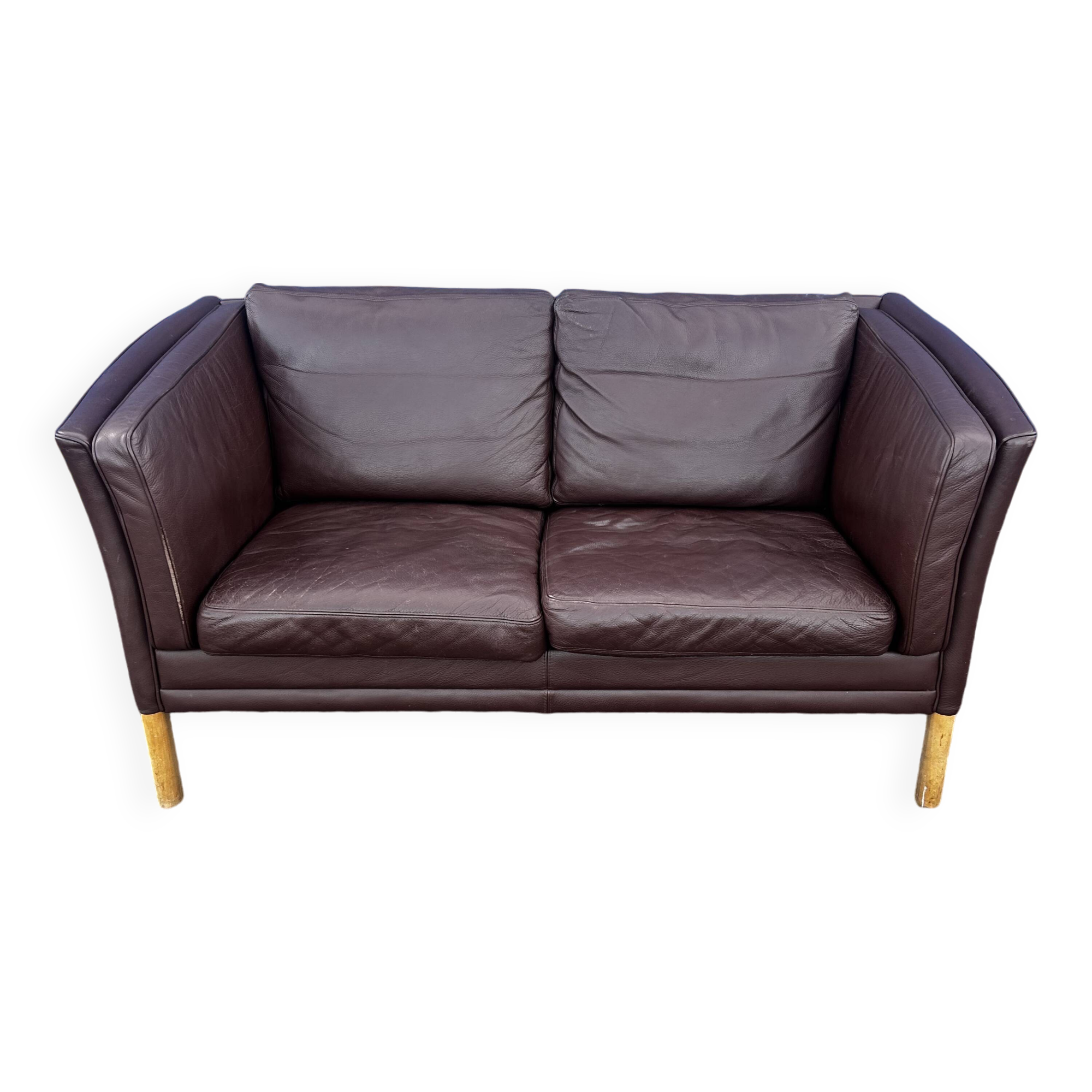 Danish two seater brown leather sofa  1970s