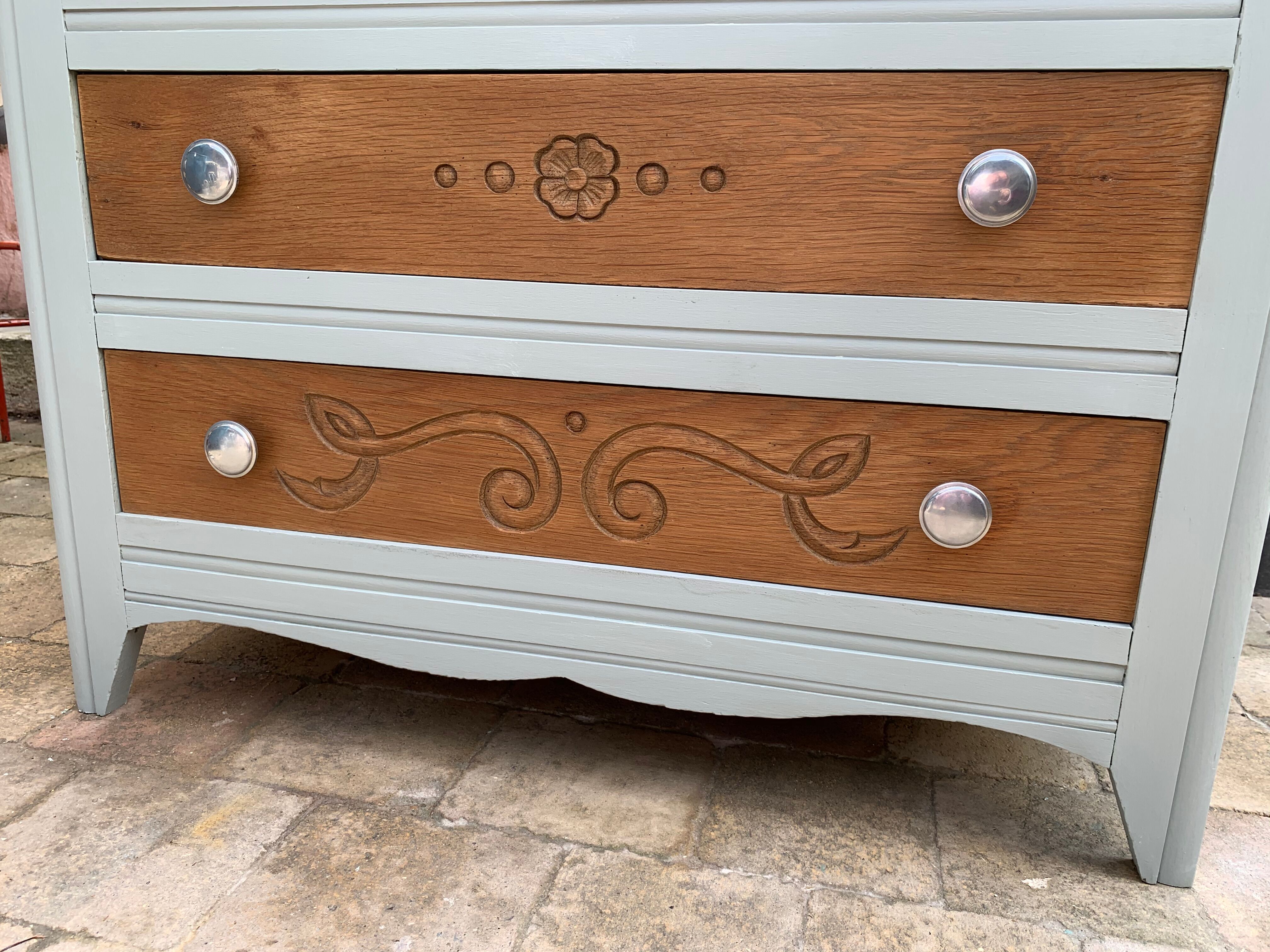 40's grey green art deco chest of drawers