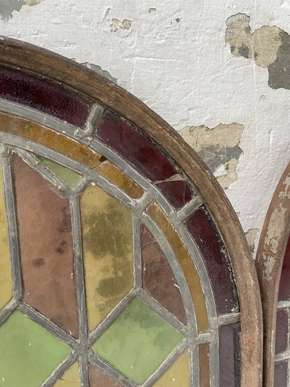 Old stained glass window in metal and glass 1900