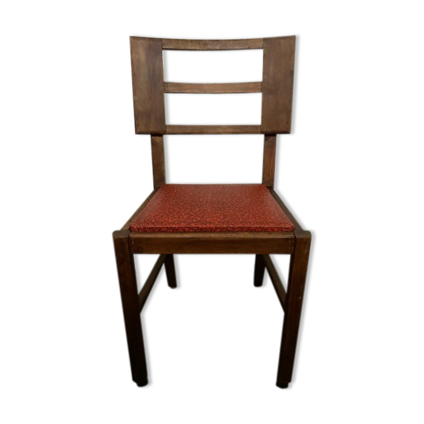 Vintage chaise vintage bois et assise skaï imprimé rouge et noir