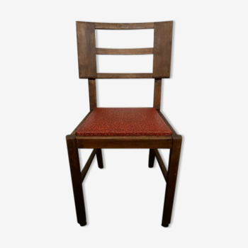 Vintage vintage chair wood and skai seat printed red and black