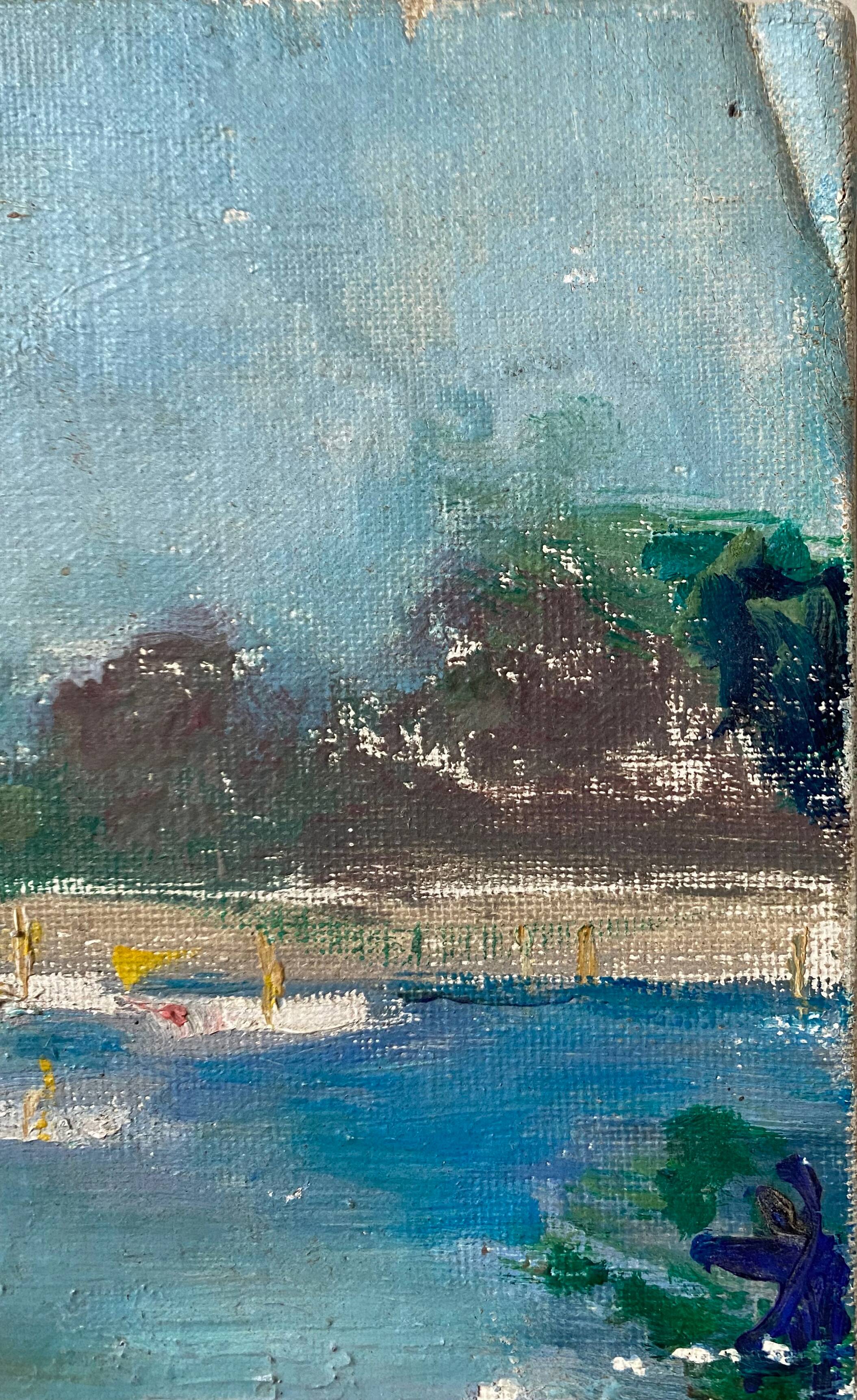 Animated marine painting "terrace by the sea" sailboats lighthouse hst/p