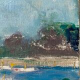 Animated marine painting "terrace by the sea" sailboats lighthouse hst/p