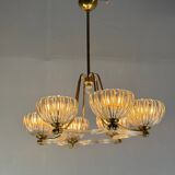 Venetian chandelier in colourless Murano glass and brass, circa 1940.
