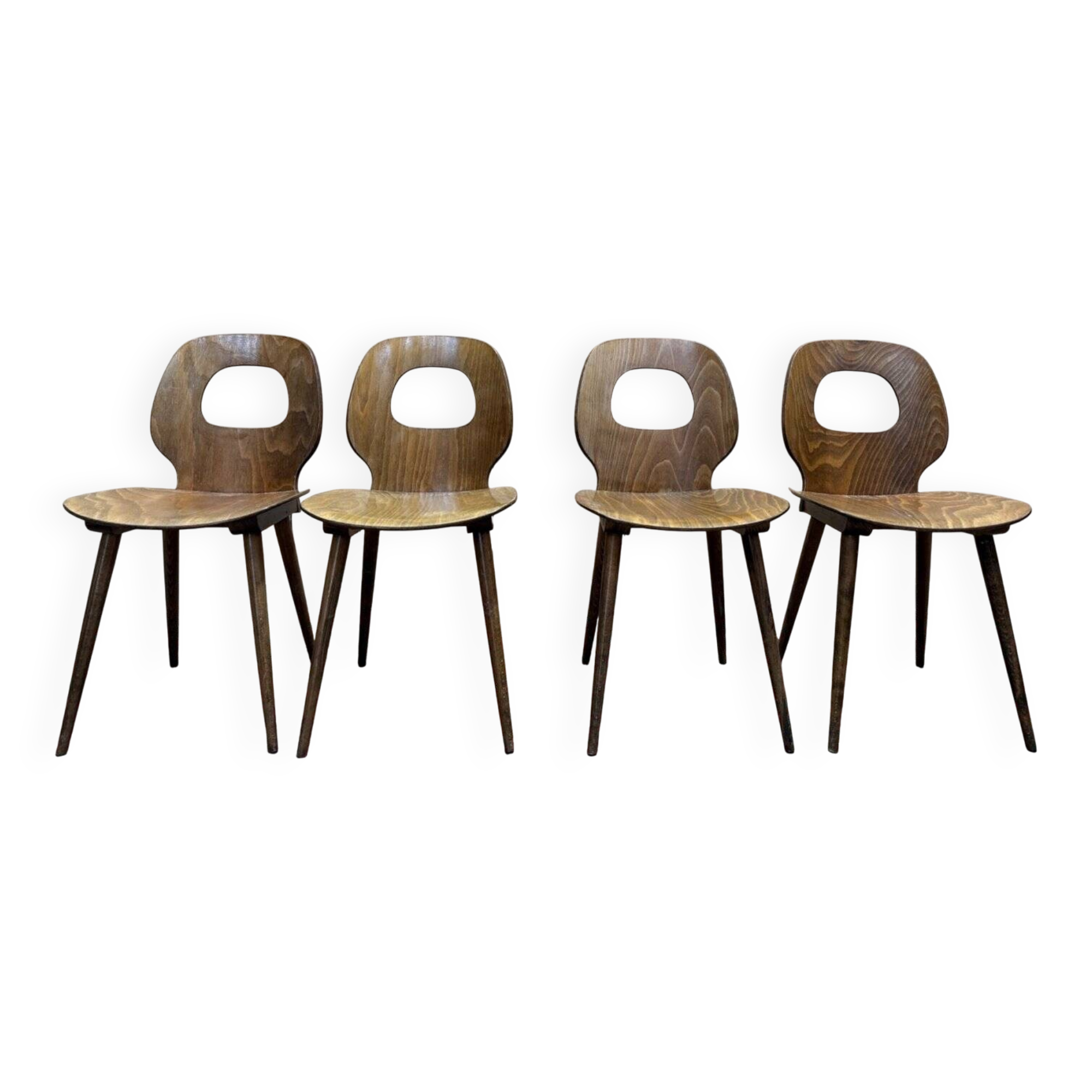 Set of 4 Baumann chairs model Eye in wood, 1950s design.