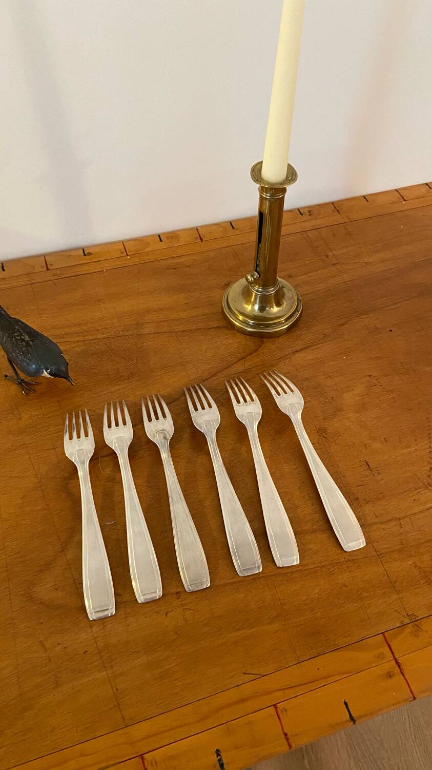 6 grandes fourchettes en métal argenté vintage 1960