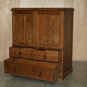 Antique Victorian pine governess buffet with sliding shelf.