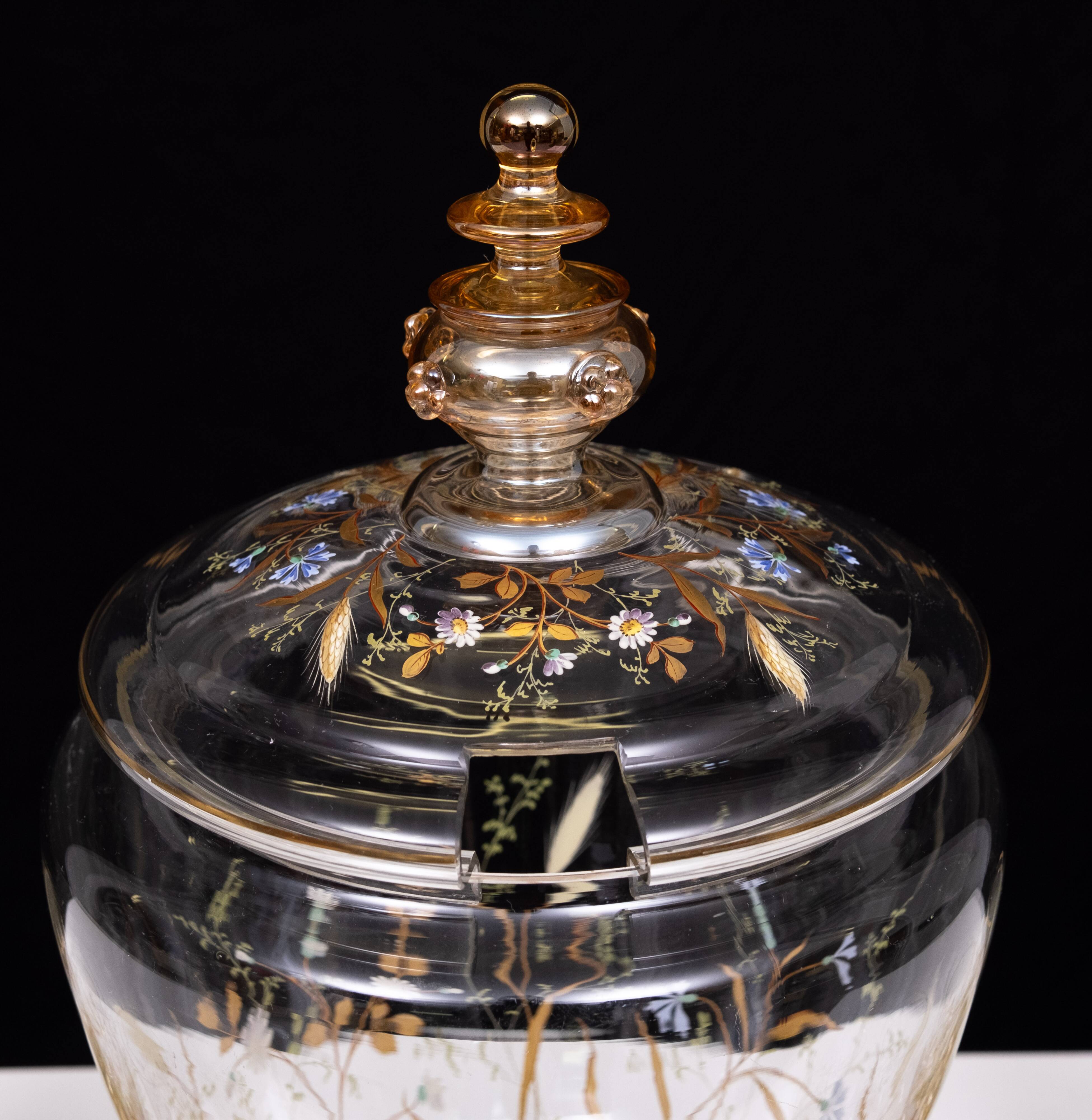 Stunning Antique Enameled Glass serving set for fruit, dessert or punch. 1880